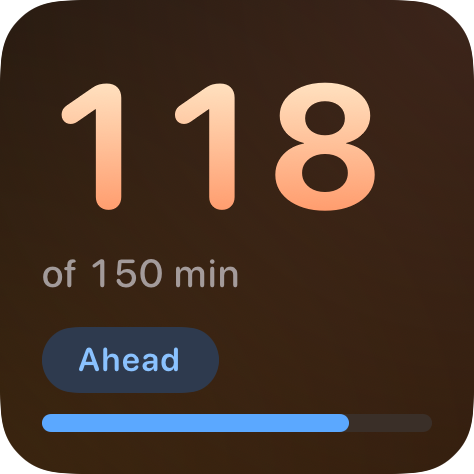 Small Base weekly widget showing 118 workout-goal minutes
