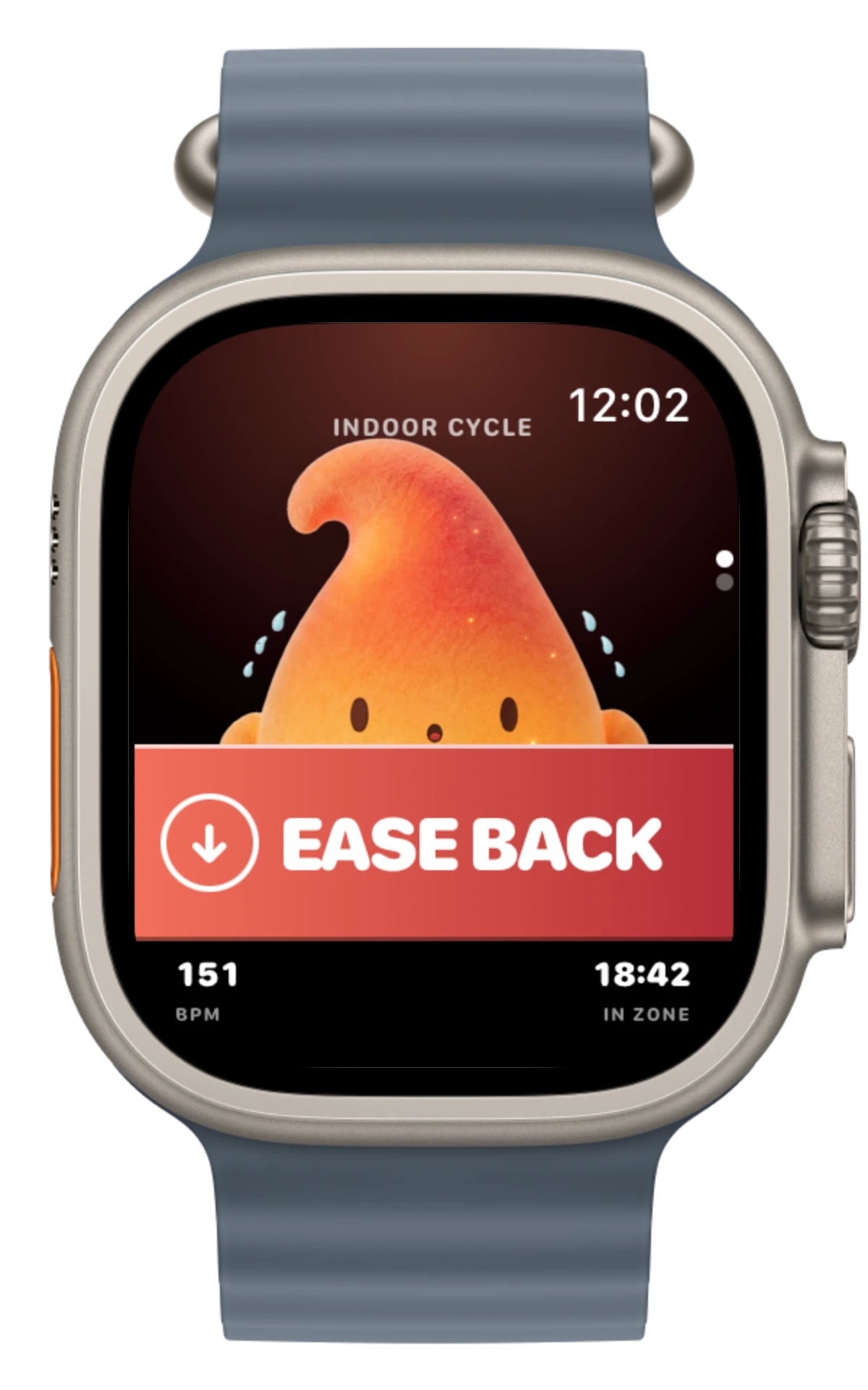 Base Watch workout: Ease Back, 151 BPM, above the demo zone range